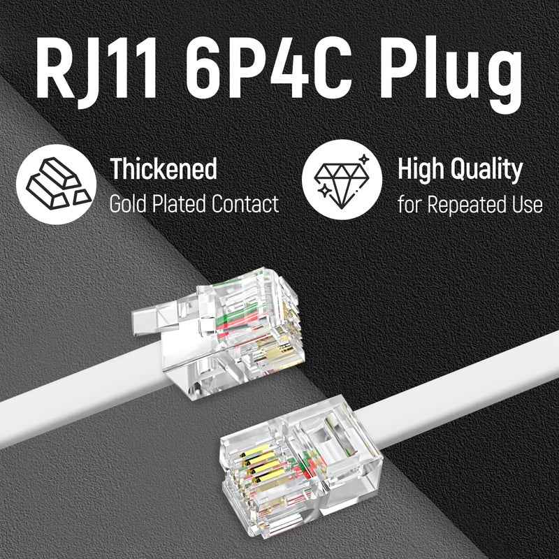 Uvital Phone Extension Cord 50 FT, Long Telephone Extension Line Cable with RJ11 Plug and 1 in-line Coupler and 35pcs Nail-in Cable Clips, White - Image 4